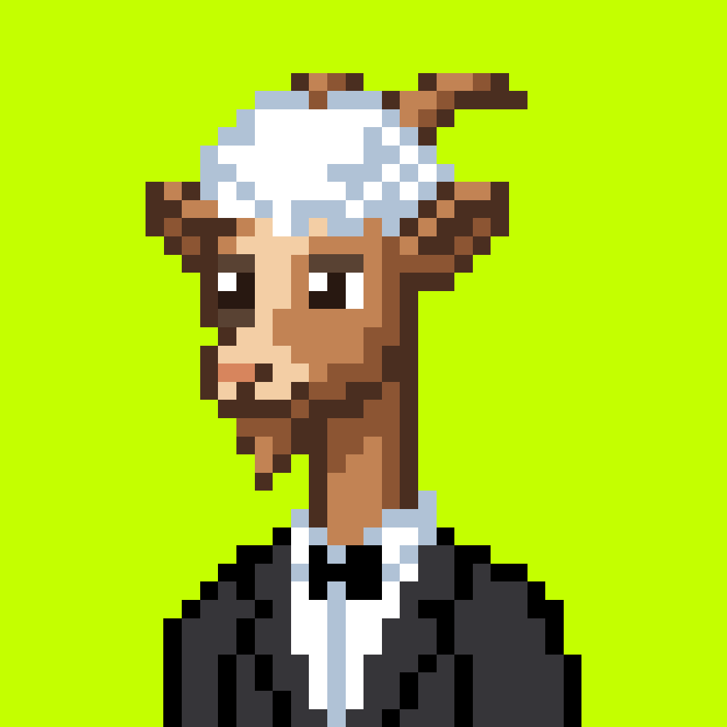 The Goat pixel-art PFP wearing a black tuxedo and bow tie